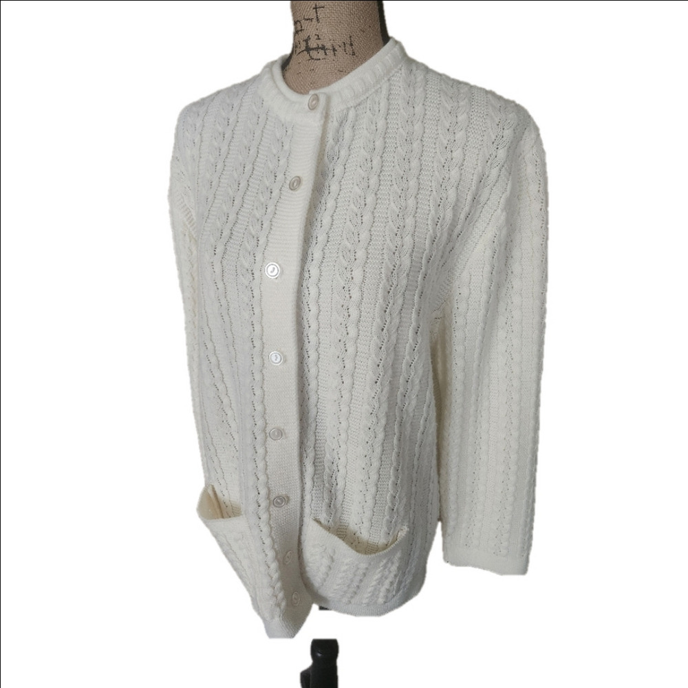 Classic Elements LG Cream Grandma Sweater With Buttons